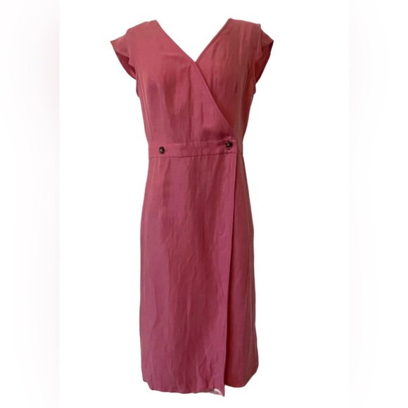 JCrew Lovely Linen Sleeveless V neck Pink Midi Dress 6 Tall - Picture 3 of 9